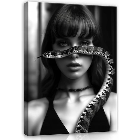 Peinture Murale sur toile femme serpent noir et blanc pour chambre salon 120x80 (1/3)