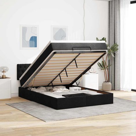 Ottoman-Bett mit Matratze Schwarz 140x200 cm Stoff