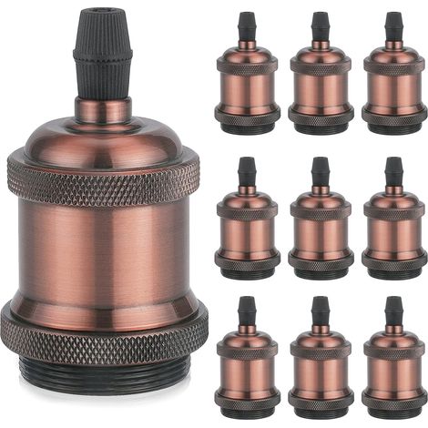MINKUROW Vintage E27 Casquillo Sólido, Casquillo De Cerámica De Aluminio, Adaptador De Casquillo De Bombilla De Tornillo Edison, Lámpara De Pared, Mesa, Suelo O Techo, Cobre Rojo, Paquete De 10 (1/5)