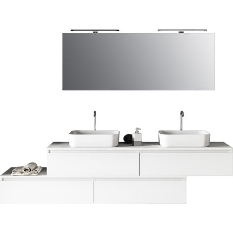 Ensemble de salle de bain double vasque 9 pièces ASTRA blanc (1/5)