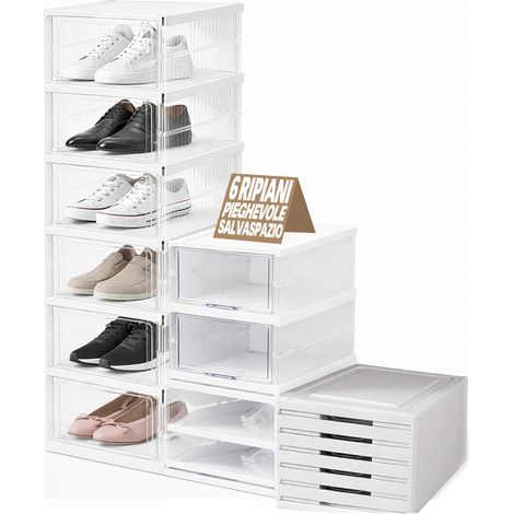 Scarpiera Pieghevole 6 Ripiani in Plastica Trasparente Porta Scarpe Salvaspazio (1/5)