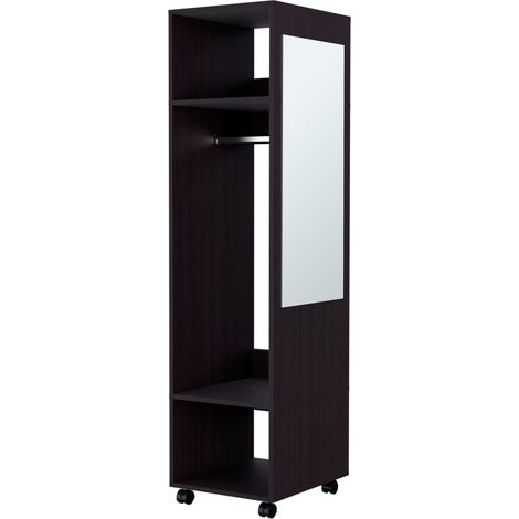Armario Kronospan en melamina , tres estantes , barra para colgar ropa y espejo incluido , Negro , 160 cm X 40 cm X 48 cm (1/5)