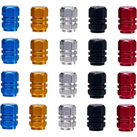 Ventilkappen, 40er-Pack Ventilkappen, Anti-Staub-Staubkappen, Aluminiumlegierung, Reifenventilkappen für Motorrad, Auto, Fahrrad – Silber, Rot, Blau, Schwarz (1/4)