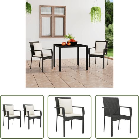 Chaise de terrasse -  Chaises de jardin lot de 2 avec coussins Résine tressée Noir (1/5)