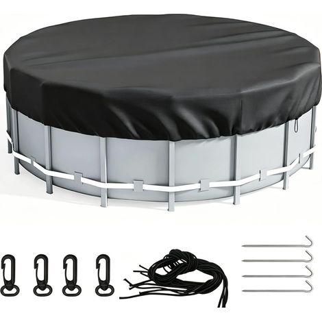 Bâche de piscine ronde - 366 cm - Avec cordon de serrage et clous de sol - Bâche de piscine ronde - Coupe-vent - Imperméable à la poussière - En tissu Oxford (1/5)