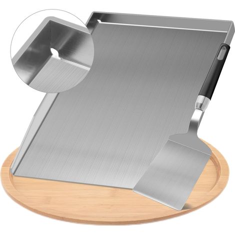 28x 20 cm Plancha Plaque Plaque de cuisson-Plaque de cuisson en acier inoxydable pour barbecue à gaz et charbon - Accessoire de barbecue - Cadeau pour homme Plus spatule