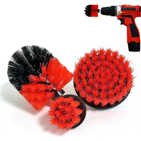 Lot de 3 Brosses pour Perceuse Bleu Nettoyage Maison Voiture Brosses électriques pour perceuse 3 pièces couleur Rouge Pour nettoyer sols briques toilettes baignoires lavabos voitures (1/5)