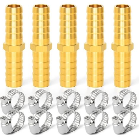 5 pièces 6mm connecteur cannelé en laiton, raccord de tuyau droit 2 voies avec pinces 10 pièces (1/5)