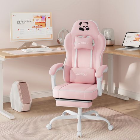 WOLTU Gaming Stuhl ergonomischer, Bürostuhl mit Taschenfederkissen, Schreibtischstuhl 150 kg Belastbarkeit, Drehstuhl mit Kopfkissen, Lendenkissen, Fußstütze, aus Netzstoff, Rosa