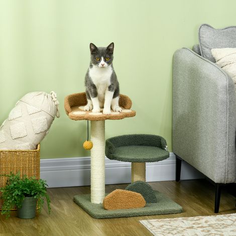 Petit griffoir avec 2 surfaces couchées - pour petits chats - vert Beige+ Marron - incluant des jouets