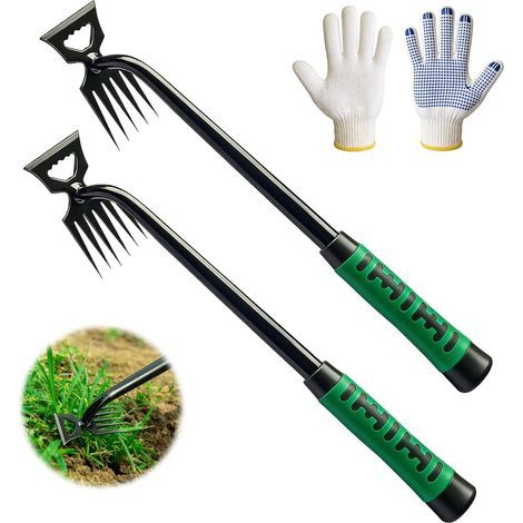3-Piece Weeding Tool Set, Stainless Steel, Steel Handle, Rubber Grip, Protective Gloves, Garden/Balcony (1/5)