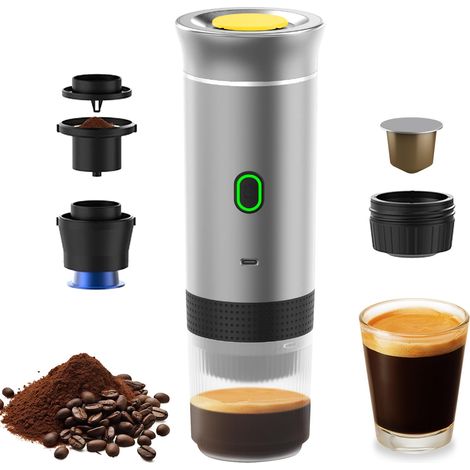 Machine à café portable pour voiture, maison et voyage 3 en 1 - Machine à café électrique sans fil compatible avec capsules et café moulu - 15 bars - Mini machine à café à infusion froide (1/5)