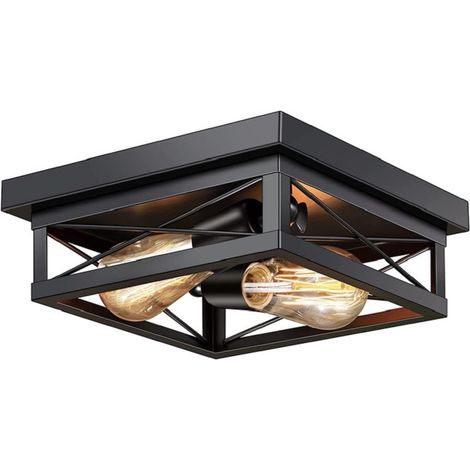 Plafonnier Industriel Noir, E27 Luminaire Plafonnier à 2 Luminaires (1/5)