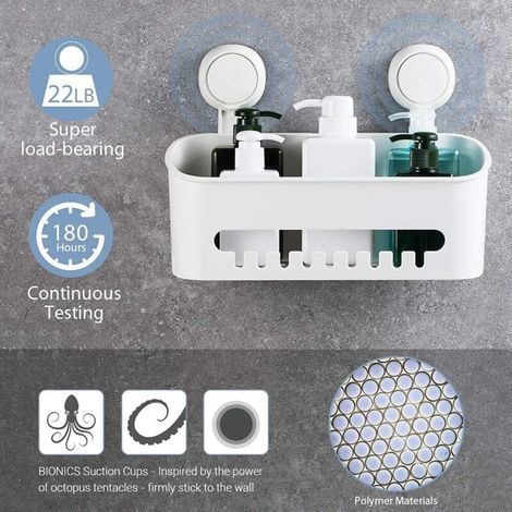 BEBUSINGOTO acuum Étagère murale de salle de bain amovible et étanche avec ventouse sans perçage Panier de douche Organisateur de rangement pour shampoing revitalisant Rasoirs Savon - Blanc