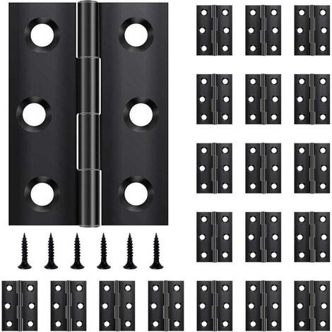 Pack de 20 Charnières Piano Noires Acier Inoxydable 44x31 mm pour Portes Fenêtres Armoires avec Vis