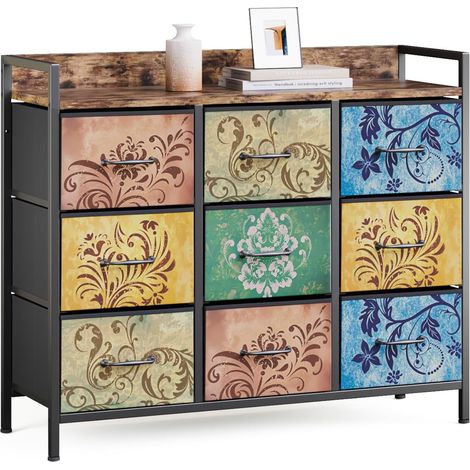 Commode 9 tiroirs en Tissu, Motif bohème Vintage, 99x30x84 cm (1/5)