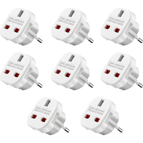 Adaptateur de Voyage, 8 Pièces Adaptateur Prise Anglaise vers France, Adaptateur UK vers France, pour l'Allemagne, l'Irlande, Les Pays-Bas, la Pologne, la Suède, Blanc (1/5)