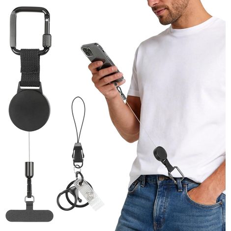 Cordon Securite Téléphone, Lanière Rétractable pour Téléphone Portable, Attache Antivol Cordon avec Câble en Acier et Onglet Métal 360°, pour Randonnée, Cyclisme, Escalade, Ski, Course À Pie (1/5)