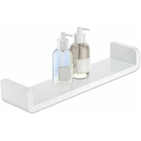 White Plastic Wall Mounted Bathroom Shelves Floating U Shape Wall Shelves with Suction Cup Shower Accessories(Middle)