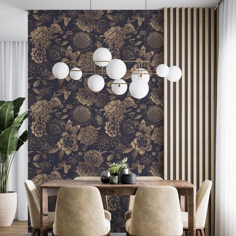 Papier peint - Fleurs Papillons - 1 LÉ de 60x260 cm - Surface L 60 x H 260 cm (1/4)