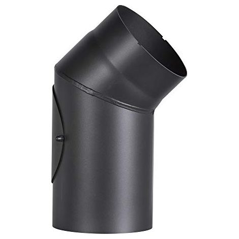 FIREFIX R150/B4 - Tubo per canna fumaria in acciaio spesso 2 mm, diametro 150 mm, per stufe e fuochi d'artificio, Senotherm, 45°, con porta di pulizia, colore: nero (1/2)