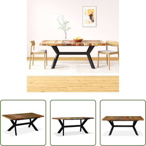 Massivholz Esstisch - Esstisch Altholz Massiv und Stahlgestell 180 cm (1/5)