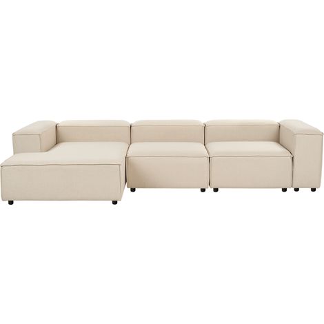 Sofá modular 4 plazas moderno patas negras tapizado tela beige derecho Ardal