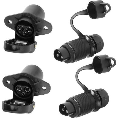 Two 3-pin trailer sockets, used for 3-pin male coupling plugs for agricultural vehicles, automotive and bicycle transport vehicles, and 3-pin male/female trailer sockets (1/4)