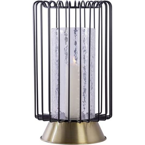 Bougeoir Rond Déco "Malibu" 40cm Noir & Or (1/4)