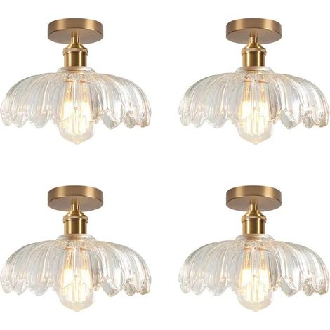 4x Plafonnier Moderne,Lampe de Plafond Vintage Abat-jour en Verre Design Fleurs Transparente Lustre Rétro pour Salon Chambre (1/5)