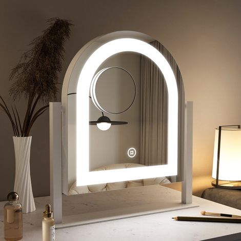 Kosmetikspiegel mit licht LED Schminkspiegel 10x Vergrößerung (Tischspiegel, Kalt/Neutral/Warmweiß, Dimmbar, Speicherfunktion), 360°Drehbar, mit Netzadapter (1/5)