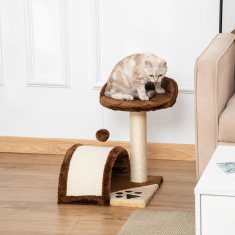 Marron 35,5x37x46 cm - Petit arbre à gratter pour chats Hauteur 46 cm 2 niveaux Arbre à chat avec poteaux Plateformes à griffoir et jouet à (1/4)