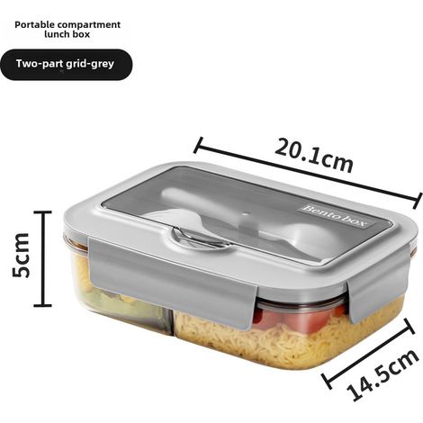 Boîte à lunch compartimentée pour employés de bureau, compatible micro-ondes, de style japonais, rectangulaire, en plastique (deux grises) (1/5)