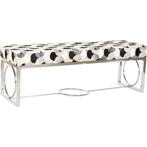 Banc Romos élégant en cuir pour entrée moderne - Cuir blanc et noir à motifs géométriques (1/5)