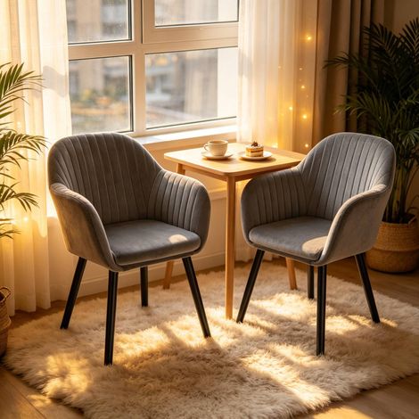 Chaise de salle à manger 42x50x81 cm en velours gris, scandinave, lot de 2 FloraGrace (1/4)