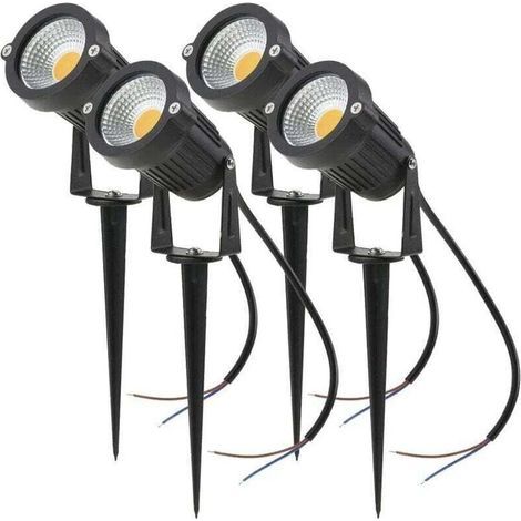 Lot de 4 Spots LED COB 5W 220V Orientables avec Piquets pour Jardin et Terrasse Lumière Blanc Chaud (1/5)