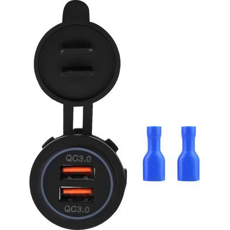 Duales QC3.0-Schnellladegerät mit zwei USB-Anschlüssen für Auto, Motorrad oder Boot (12/24 V) (1/5)