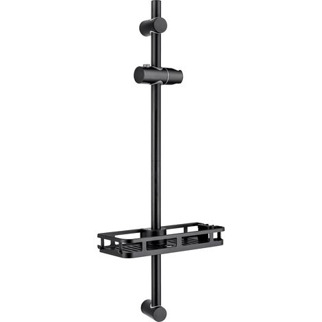 AURALUM MAX Edelstahl Duschstange mit Ablage – 70 cm Brausestange mit Duschkopfhalterung 360° Drehbar und Verstellbar Duschstangen, Schwarz