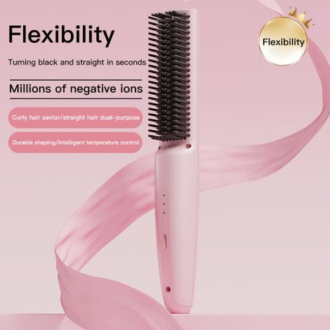 Brosse chauffante électrique 110-220 V avec 3 niveaux de chaleur pour cheveux abîmés, fins et épais, lisse et donne du volume, compacte 27,2 cm, rose (1/5)