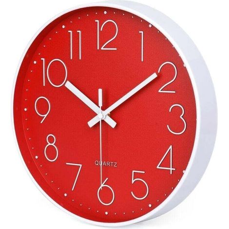 Moderne. geräuschlose rote Wanduhr. 30 cm. Quarz. kein Ticken. rund. batteriebetrieben