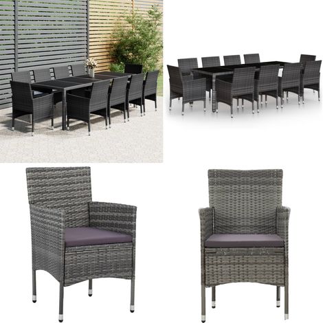 Set Pranzo da Giardino 11pz in Polyrattan Grigio - Tavolo da pranzo da esterno - Sedie da giardino