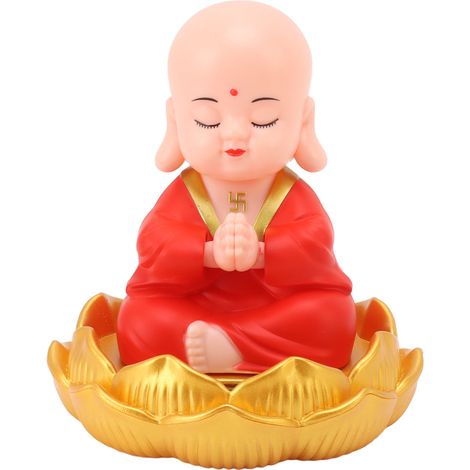 Petit moine décoratif rouge, statue mignonne pour tableau de bord voiture, ornement intérieur maison, capteur de lumière, décoration énergisante (1/5)