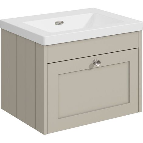 Balterley Butterton 600mm Wall Hung 1 Drawer Unit with Minimalist Basin No Tap Hole - Pebble Grey