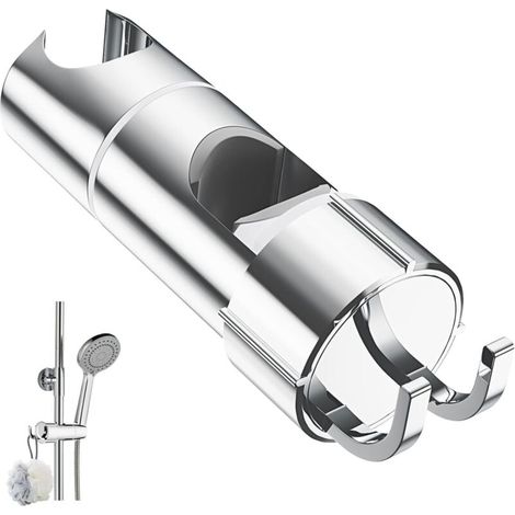 adjustable shower holder with 2 hooks for 20.5–23.5 mm shower heads, universal shower head holder for 18–25 mm rod, chrome-plated hand shower holder MUMU