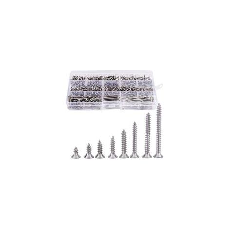 Lot de 400 vis autotaraudeuses à tête plate M3 en acier inoxydable 304 – Pour bois dur – Résistance à la rouille – Vissage rapide - 400pcs (1/5)