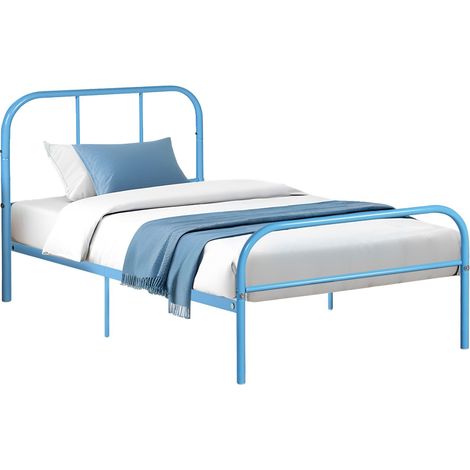 FurnitureR Cadre de lit en métal, cadre de lit simple avec sommier à lattes, pour chambre d'adulte, design moderne avec tête et pied de lit décoratifs, dortoir, studio, hôtel, adapté à un matelas de 9 (1/5)