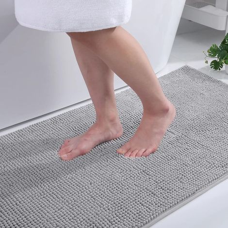 Tapis de Bain Antiderapant,Tapis Salle de Bain en Microfibre Chenille Douce,Tapis de Bain Absorbant,Lavable en Machine - 60 x 90 cm, Gris Clair (1/5)