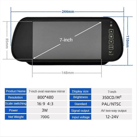 Pantalla LCD de 7 pulgadas para retrovisor de coche con asistencia estacionaria y cámara de seguimiento (1/5)