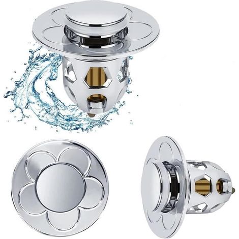 Universal-Ablaufstopfen für Waschbecken, auslaufsicher, mit Haarsieb und Pop-up-System, 34–40 mm, Farbe Silber