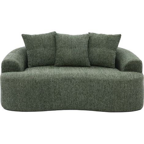 Canapé 2 places en chenille vert, assise profonde, coussins épais et confort à ressorts ensachés, sans montage, pour deux adultes, idéal pour petit salon – CHICFURN (1/5)